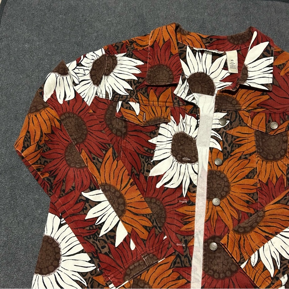 French Laundry Sunflower Autumn Floral Button-Front Jacket - XL - Picture 2 of 9